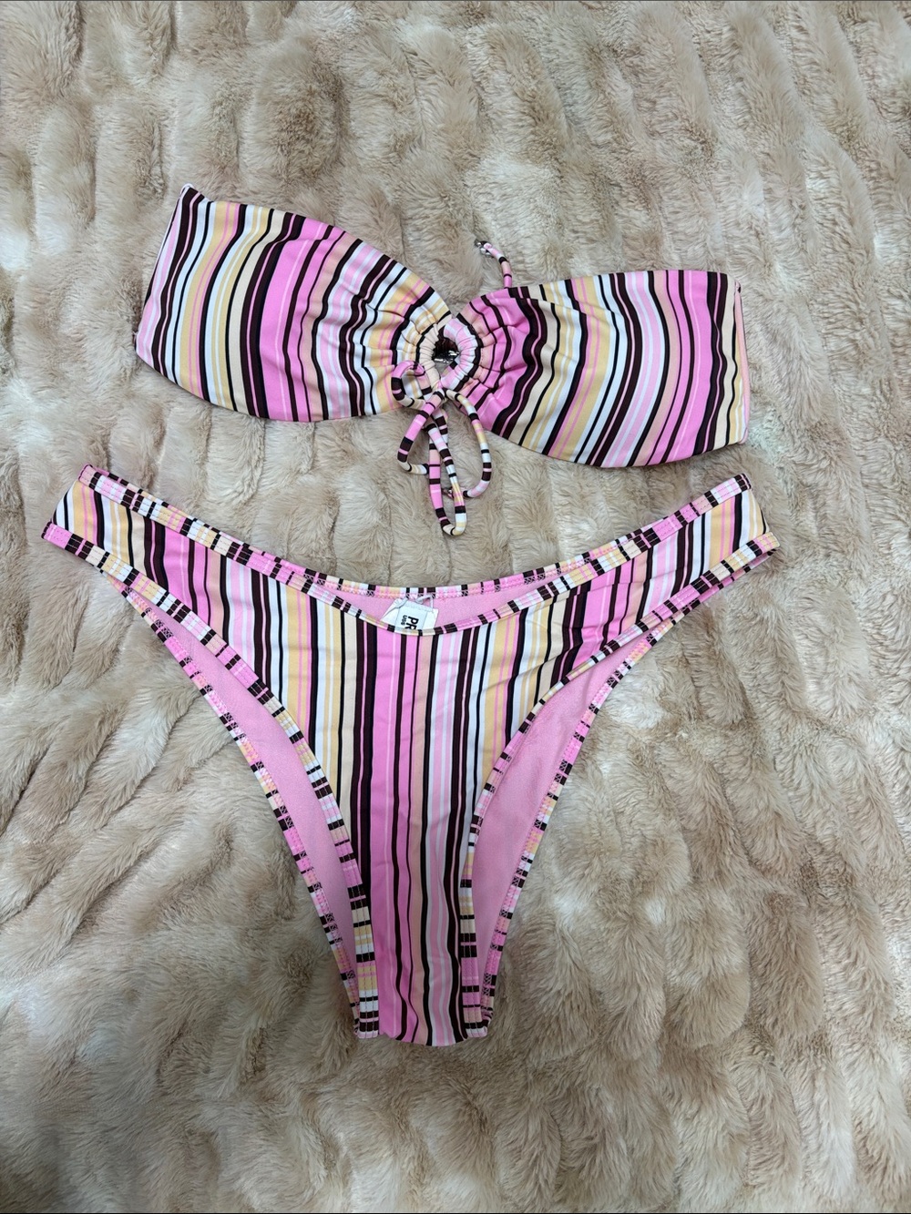 Princess Polly Pink Multi-Striped Bandeau Bikini Set